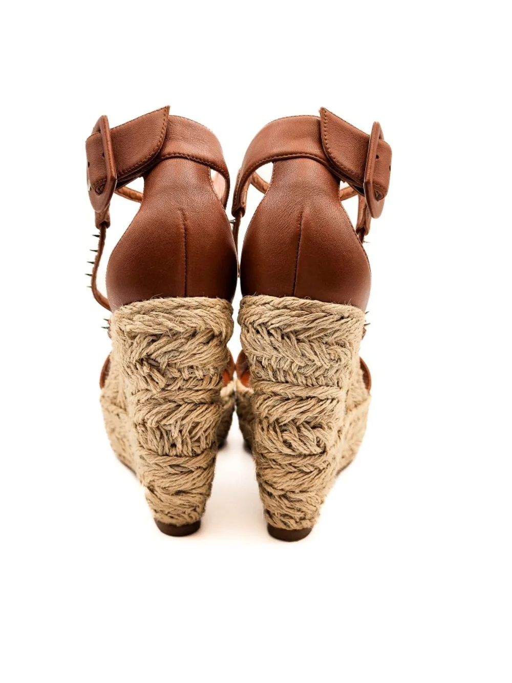 Christian Louboutin Spike Brown Leather Buckle Espadrille Platform Sandals EU 36 - Picture 6 of 8